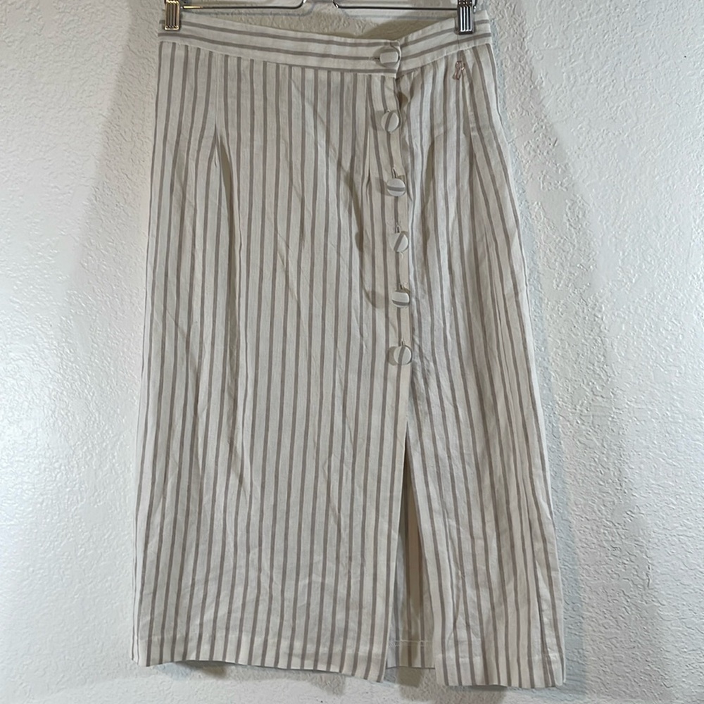 FOREVER 21 CONTEMPORARY Striped Linen Blend Button Up Midi Skirt Size Large New